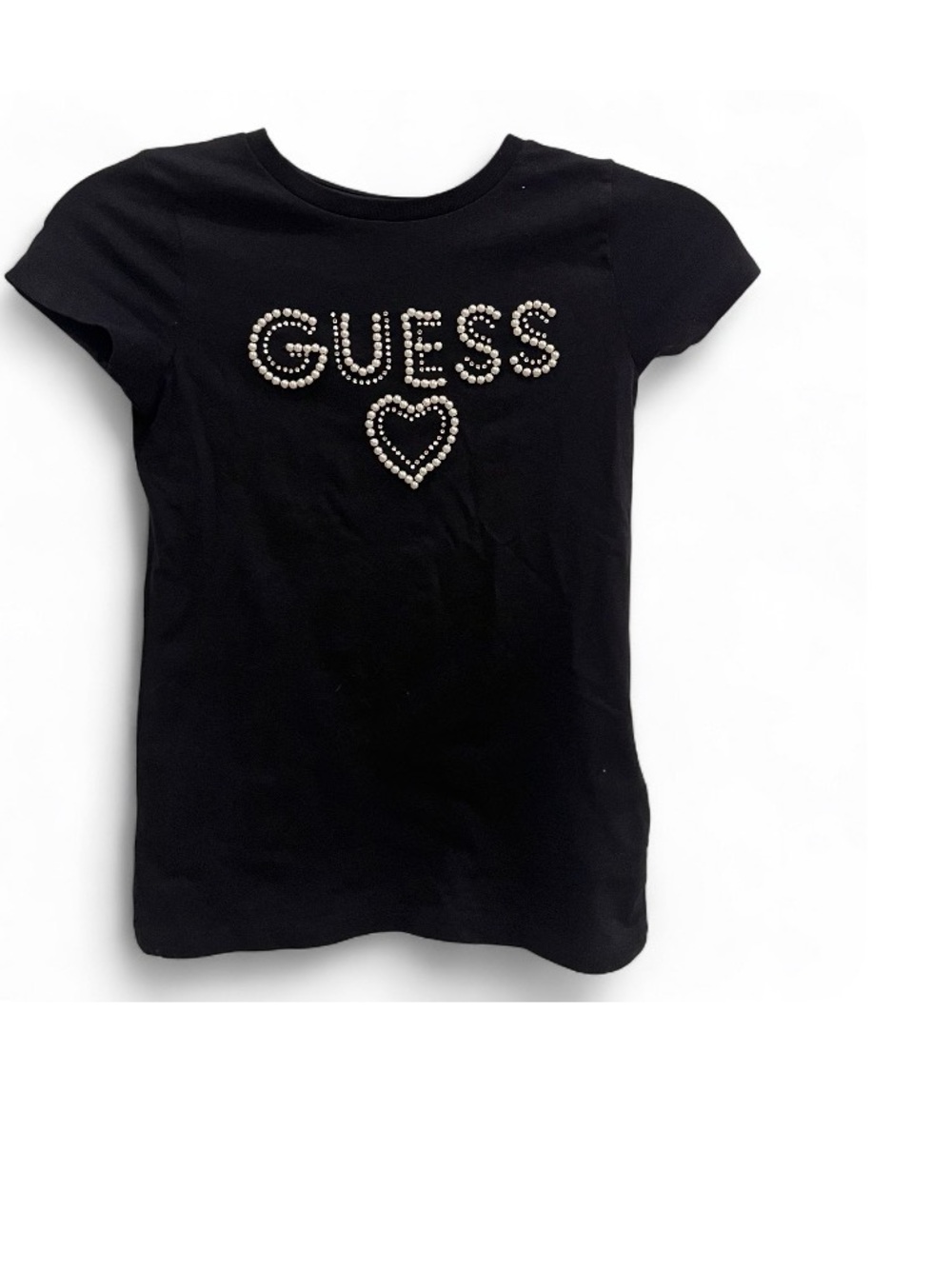 GUESS Black Short Sleeve Tee with Pearl Studded Logo